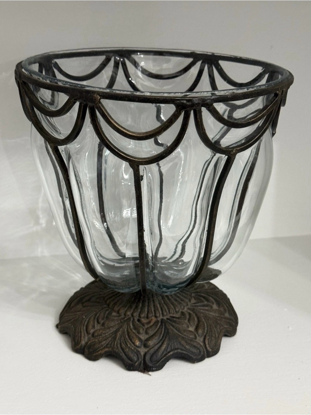 Antique Wrought Iron Imprisoned Glass Vase Victorian/Edwardian Era